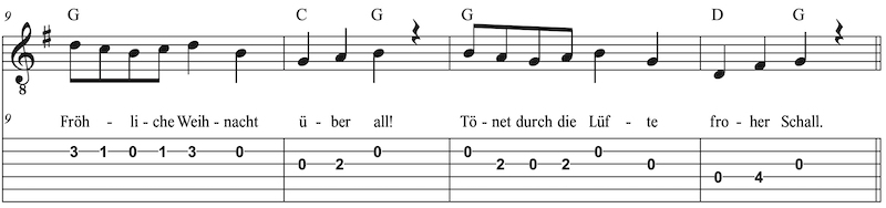 Fröhliche Weihnacht überall für Gitarre in 3 Versionen - Gitarre Lernen